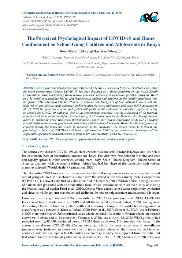(PDF) The Perceived Psychological Impact of COVID-19 and Home ...