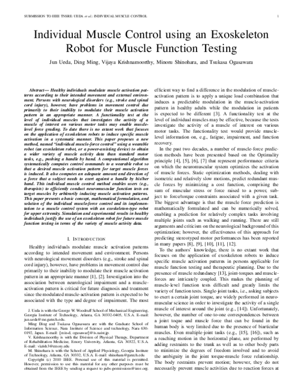 (PDF) Individual Muscle Control Using an Exoskeleton Robot for Muscle ...