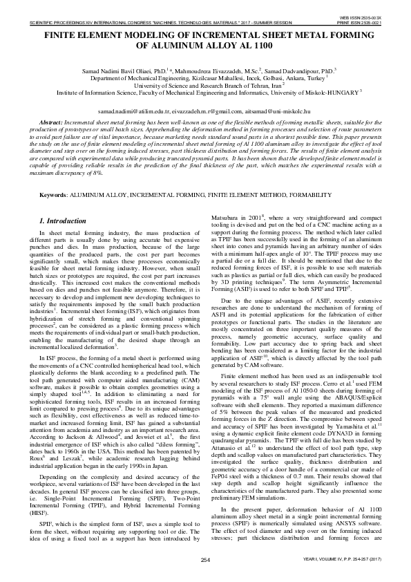 (PDF) Finite Element Modeling of Incremental Sheet Metal Forming of ...