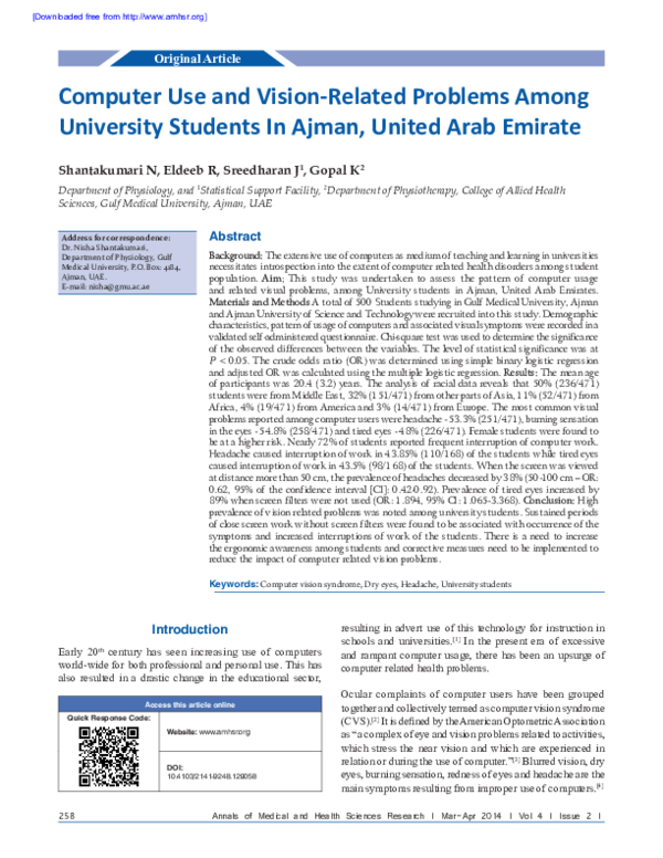 (PDF) Computer use and vision-related problems among university ...