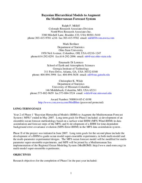 (PDF) Bayesian Hierarchical Models to Augment the Mediterranean ...