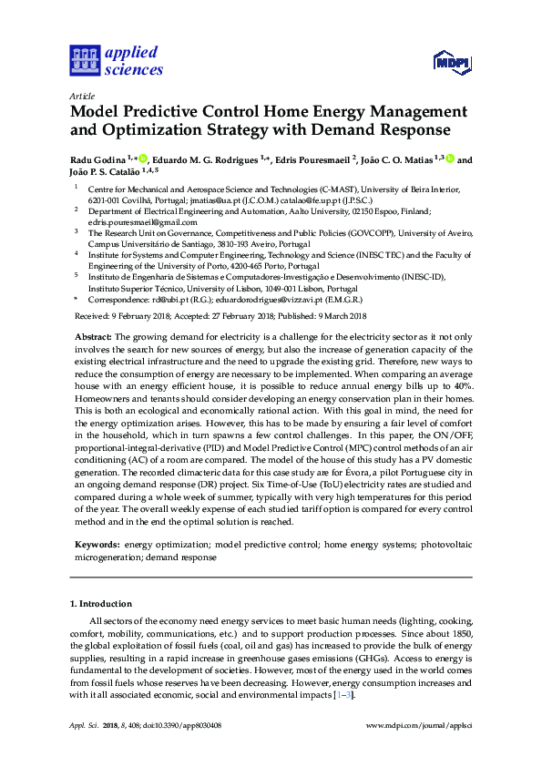 (PDF) Model Predictive Control Home Energy Management and Optimization ...