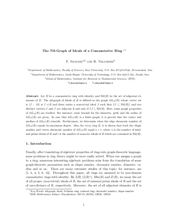 (PDF) The Nil-Graph of Ideals of a Commutative Ring