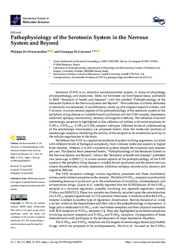 (PDF) Pathophysiology of the Serotonin System in the Nervous System and ...