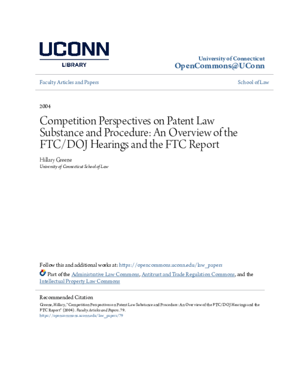 (PDF) Competition Perspectives on Patent Law Substance and Procedure ...