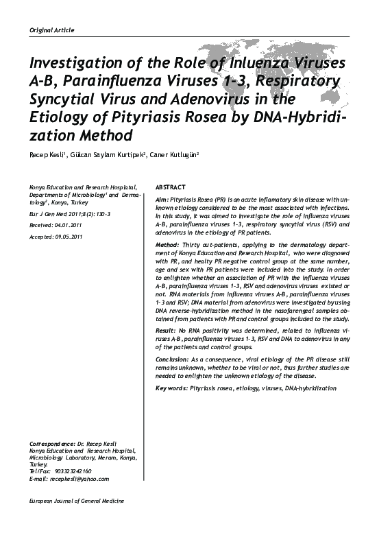(PDF) Investigation of the Role of Inluenza Viruses A-B, Parainfluenza ...