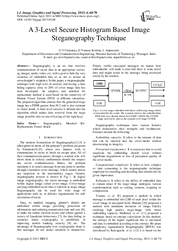 (PDF) A 3-Level Secure Histogram Based Image Steganography Technique