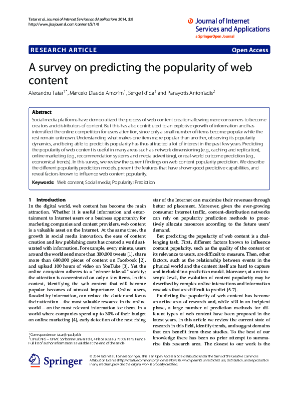(PDF) A survey on predicting the popularity of web content