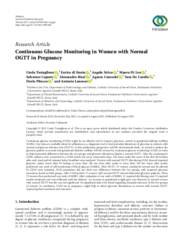 (PDF) Continuous Glucose Monitoring in Women with Normal OGTT in Pregnancy