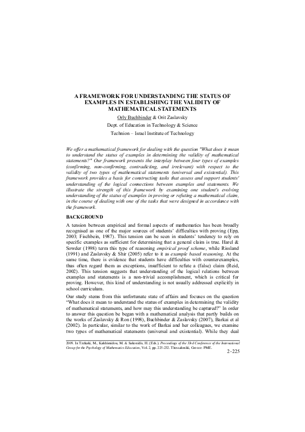 (PDF) A Framework for Understanding the Status of Examples in ...