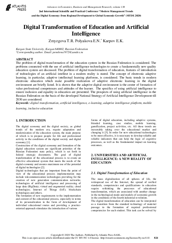 (PDF) Digital Transformation of Education and Artificial Intelligence