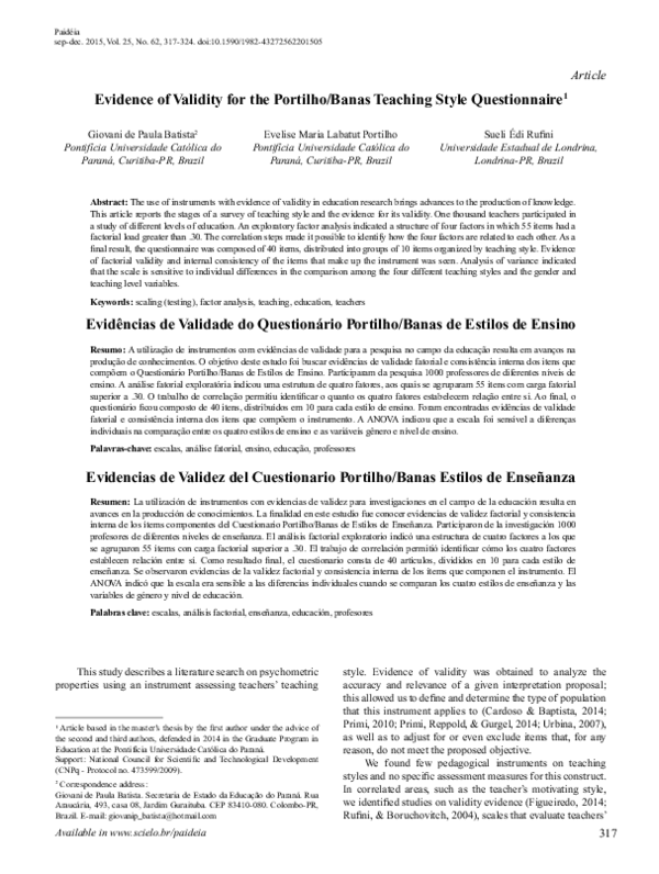 (PDF) Evidence of Validity for the Portilho/Banas Teaching Style ...
