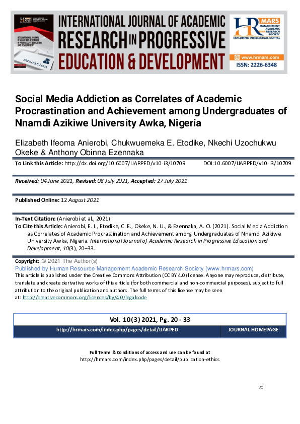(PDF) Social Media Addiction as Correlates of Academic Procrastination ...