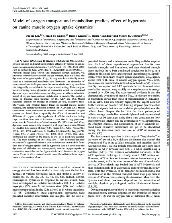 (PDF) Model of oxygen transport and metabolism predicts effect of ...