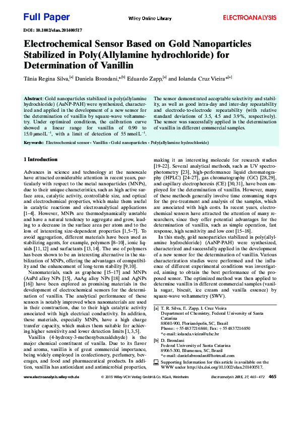 (PDF) Electrochemical sensor based on gold nanoparticles fabricated ...