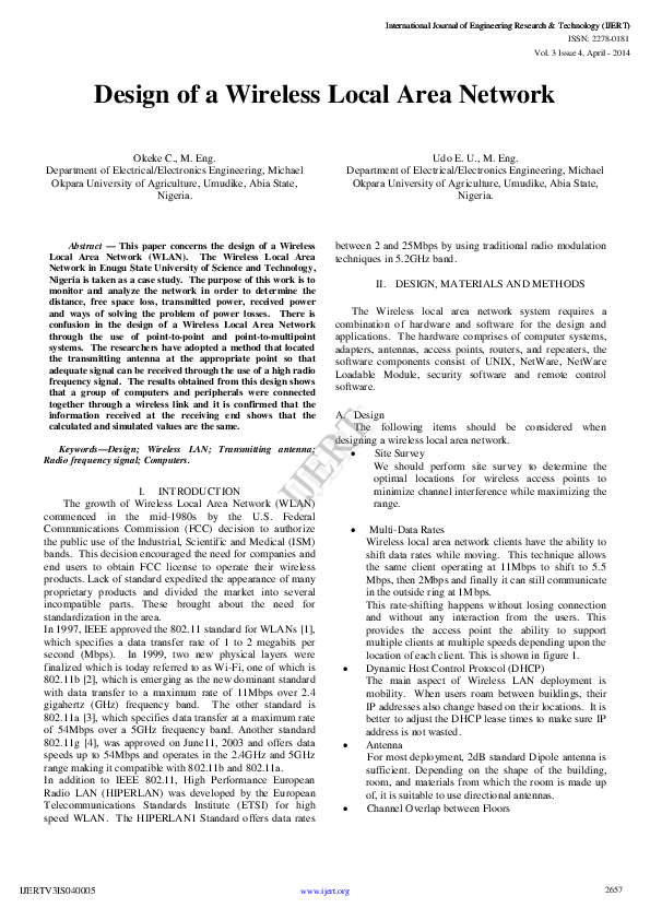 (PDF) Design of a Wireless Local Area Network