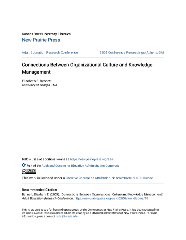 (PDF) Connections Between Organizational Culture and Knowledge Management