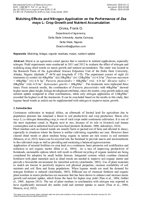 (PDF) Mulching Effects and Nitrogen Application on the Performance of ...