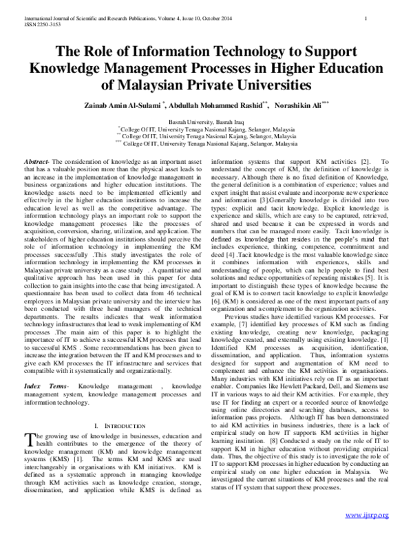 (PDF) The Role of Information Technology to Support Knowledge ...