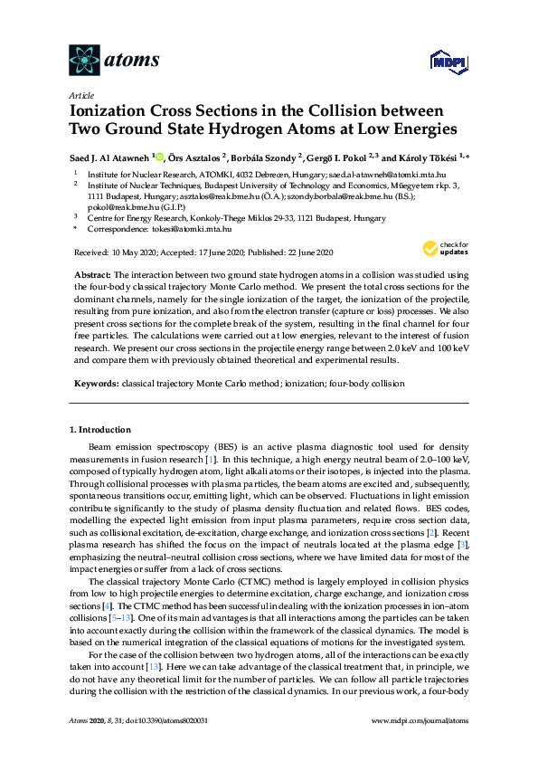 (PDF) Ionization Cross Sections in the Collision between Two Ground ...