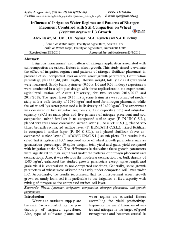 (PDF) Influence of irrigation water regimes and patterns of nitrogen ...