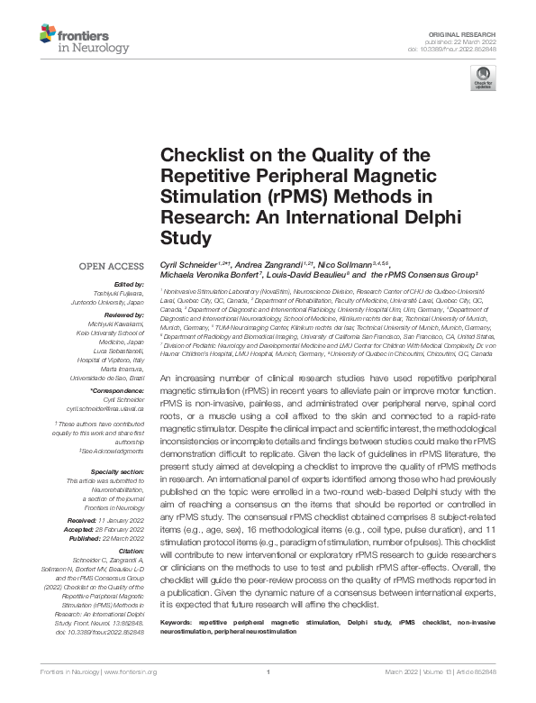(PDF) Checklist on the Quality of the Repetitive Peripheral Magnetic ...