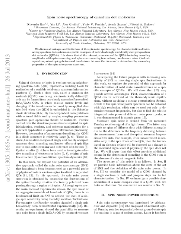 (PDF) Spin noise spectroscopy of quantum dot molecules