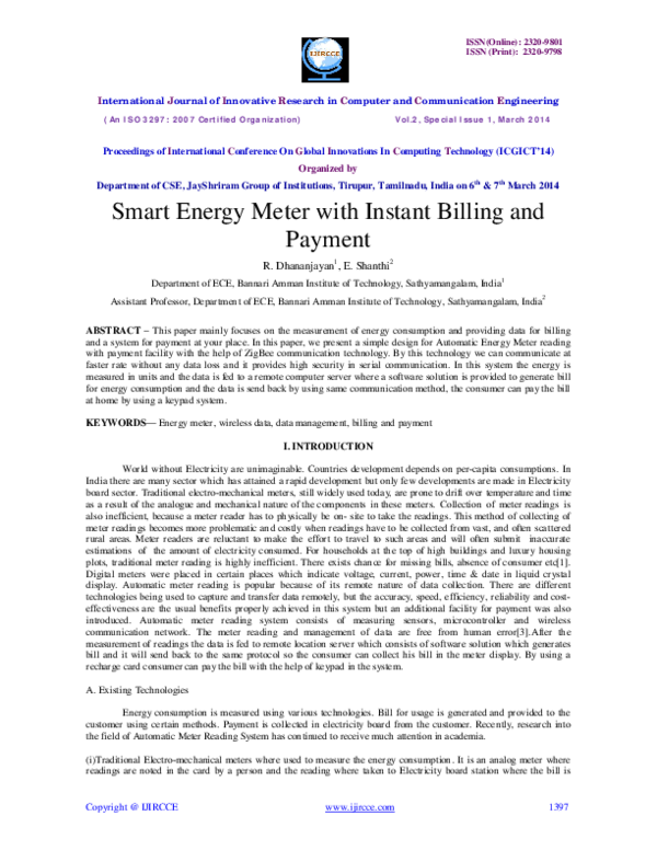 (PDF) Smart Energy Meter with Instant Billing and Payment