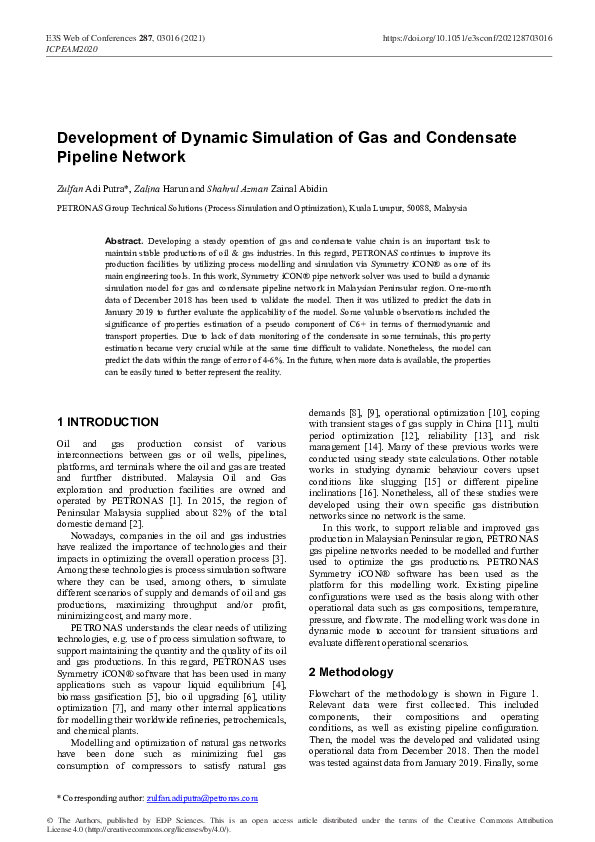 (PDF) Development of Dynamic Simulation of Gas and Condensate Pipeline ...