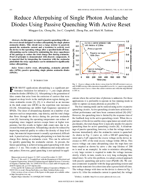 (PDF) Reduce Afterpulsing of Single Photon Avalanche Diodes Using ...