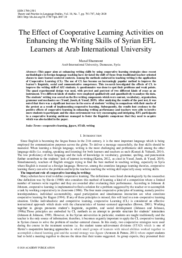 (PDF) The Effect of Cooperative Learning Activities on Enhancing the ...