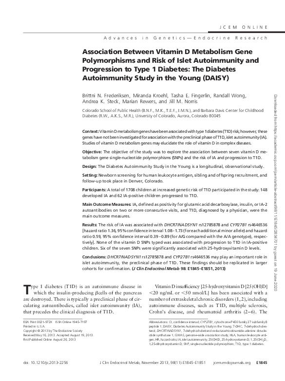 (PDF) Association Between Vitamin D Metabolism Gene Polymorphisms and ...