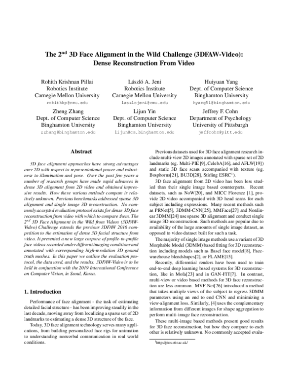 (PDF) The 2nd 3D Face Alignment in the Wild Challenge (3DFAW-Video ...