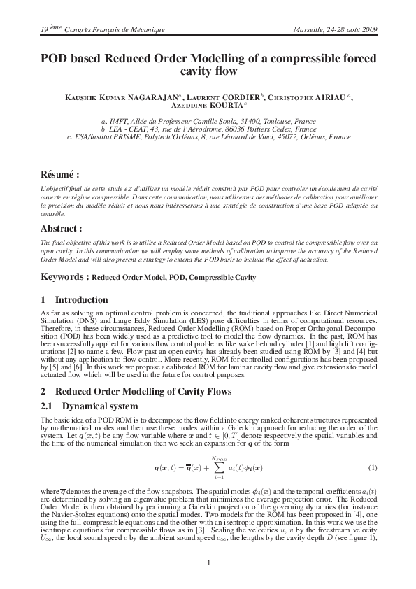 (PDF) POD based Reduced Order Modelling of a compressible forced cavity ...