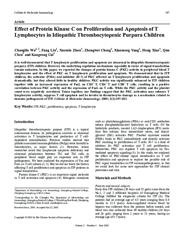 (PDF) Effect of protein kinase C on proliferation and apoptosis of T ...