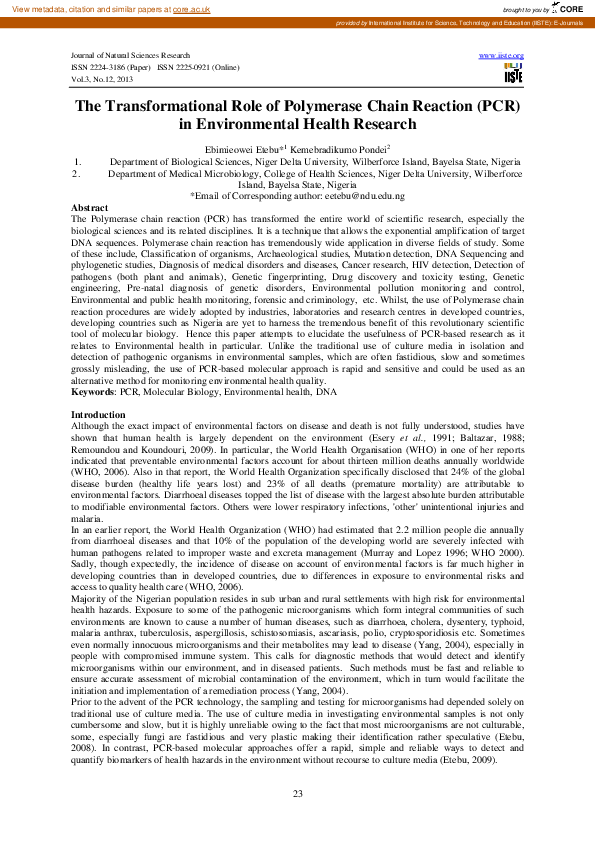 (PDF) The transformational role of polymerase chain reaction (PCR) in ...