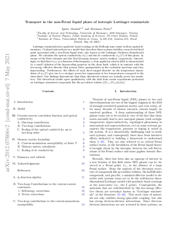 (PDF) Transport in the non-Fermi liquid phase of isotropic Luttinger ...