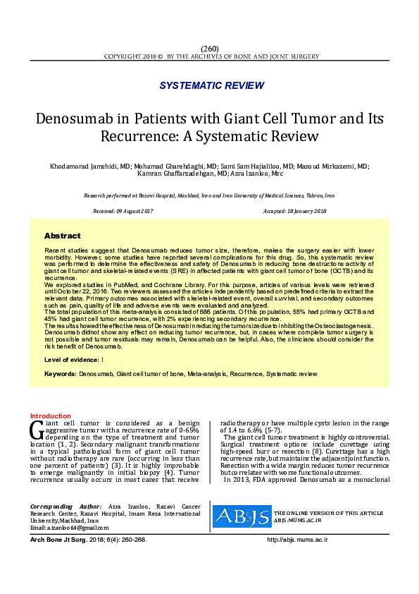 (PDF) Denosumab in Patients with Giant Cell Tumor and Its Recurrence: A ...