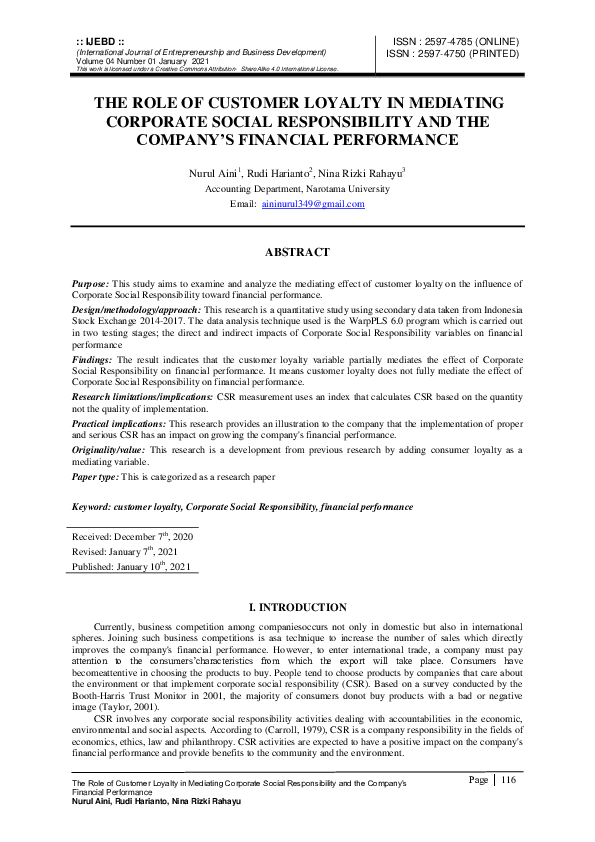 (PDF) The Role of Customer Loyalty in Mediating Corporate Social ...