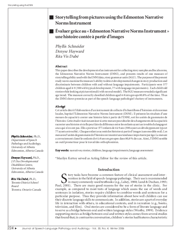 (PDF) Storytelling from pictures using the Edmonton Narrative Norms ...