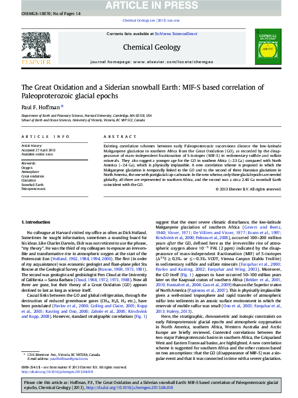  PDF The Great Oxidation And A Siderian Snowball Earth MIF S Based 