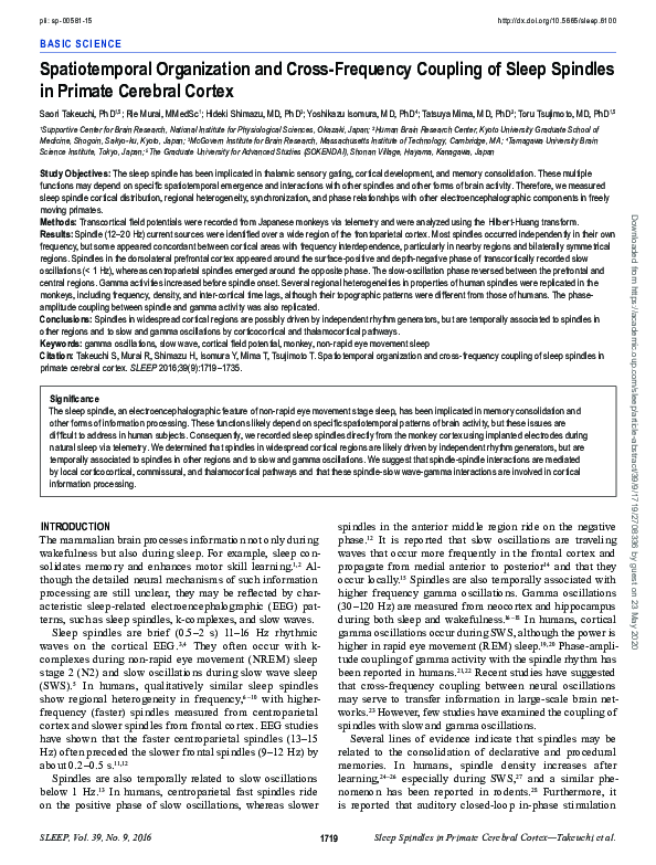 (PDF) Spatiotemporal Organization and Cross-Frequency Coupling of Sleep ...