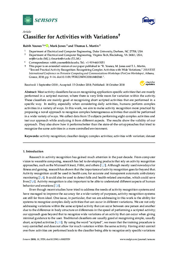 (PDF) Classifier for Activities with Variations