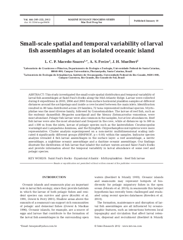 (PDF) Small-scale spatial and temporal variability of larval fish ...