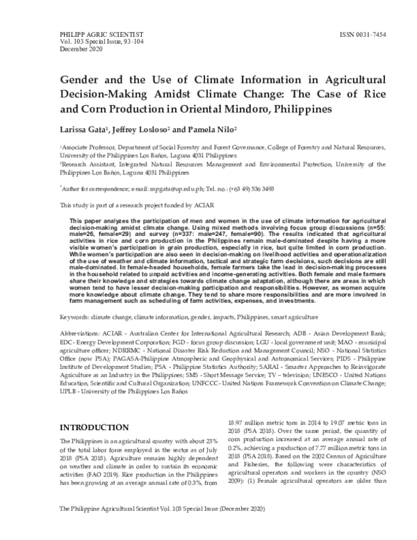 (PDF) Gender and the Use of Climate Information in Agricultural ...