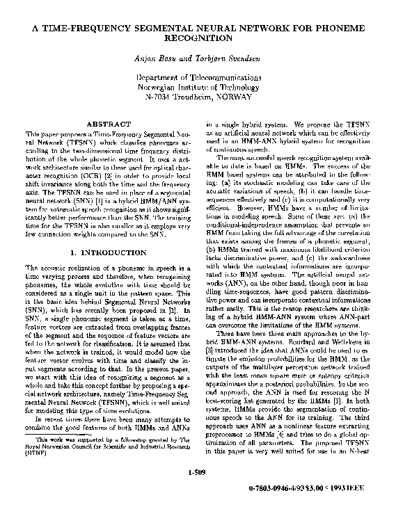 (PDF) A time-frequency segmental neural network for phoneme recognition
