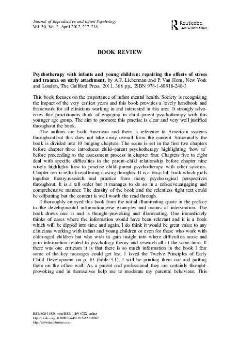 (PDF) Psychotherapy with infants and young children: Repairing the effects of stress and trauma ...