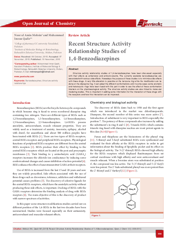 (PDF) Recent Structure Activity Relationship Studies of 1,4-Benzodiazepines