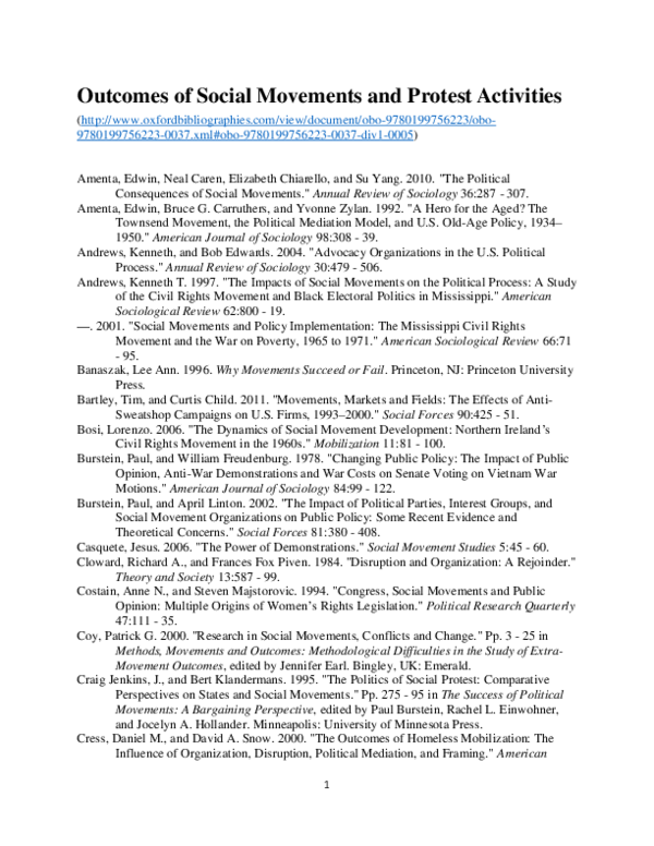 (PDF) Outcomes of Social Movements and Protest Activities