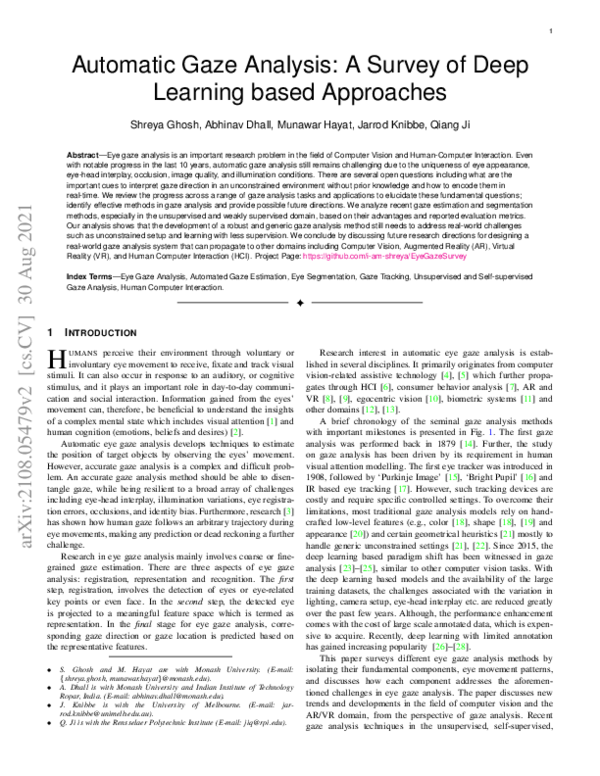 (PDF) Automatic Gaze Analysis: A Survey of Deep Learning based Approaches